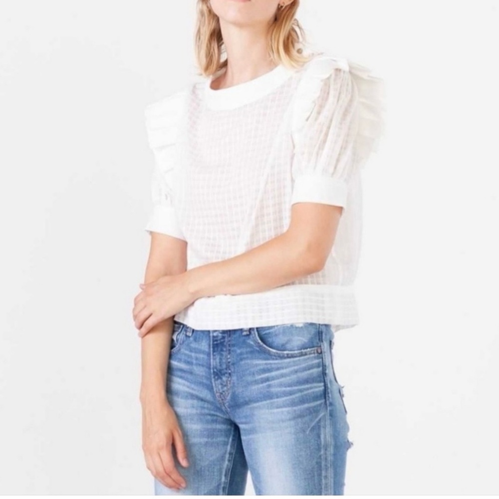 Women's White Ruffle Sleeve Top